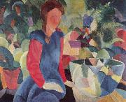 August Macke Madchen mit Fischglocke oil on canvas